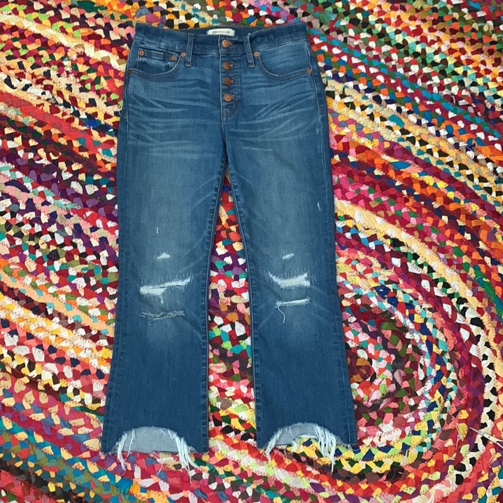Madewell Cali Demi Boot Distressed Button Fly Cropped Denim Jeans - Size 26